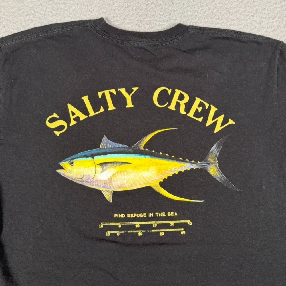 Salty Crew Shirt Mens Medium Black Graphic Fishing Cotton Chasing Tails Preppy
